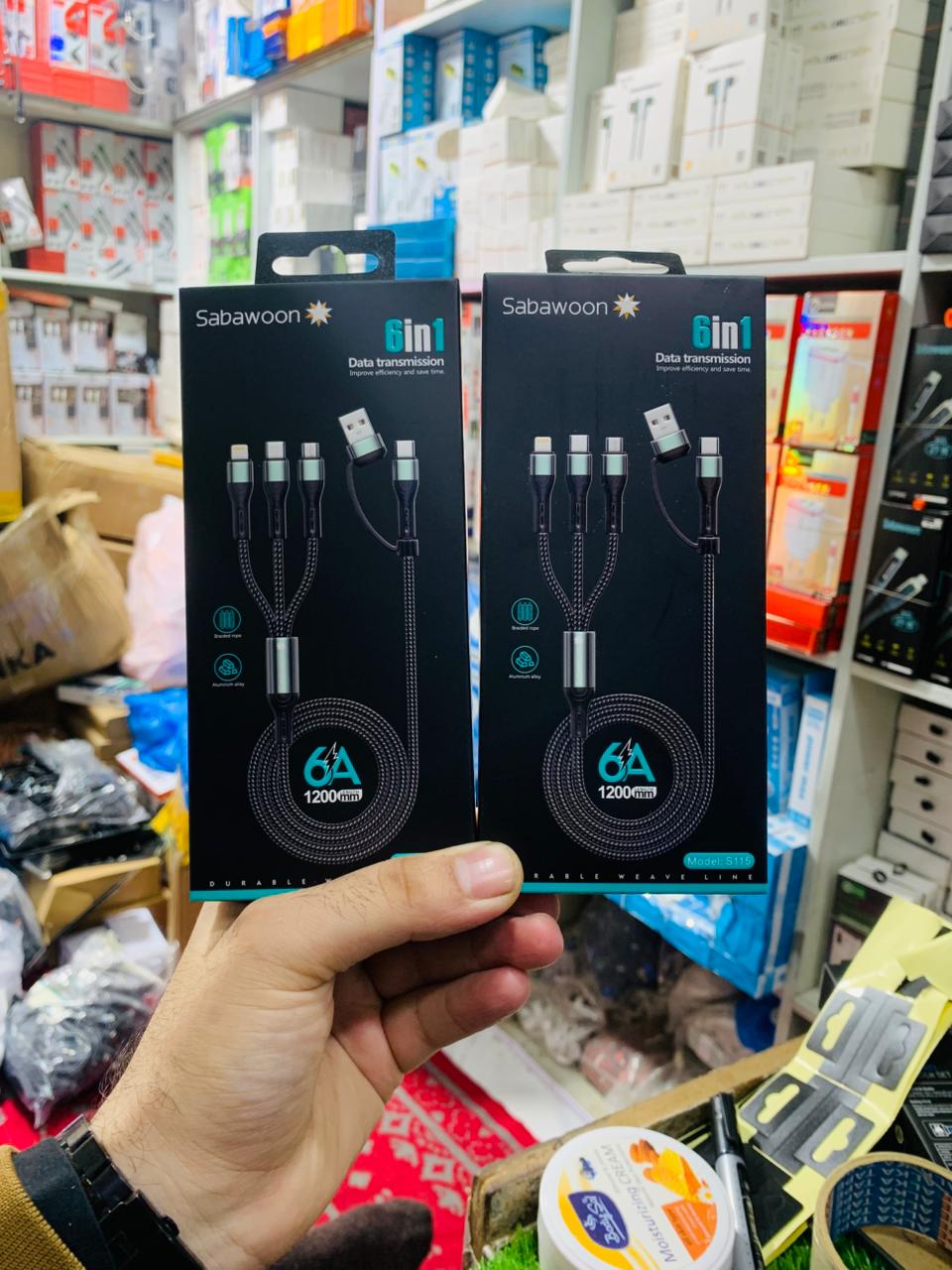 9c238054eac96d74a567029ec86dc018 Sabawoon S115 6‑in‑1 Cable | New Model & Design | 100% Original Quality | Multi‑Device Fast Charging - Image 4