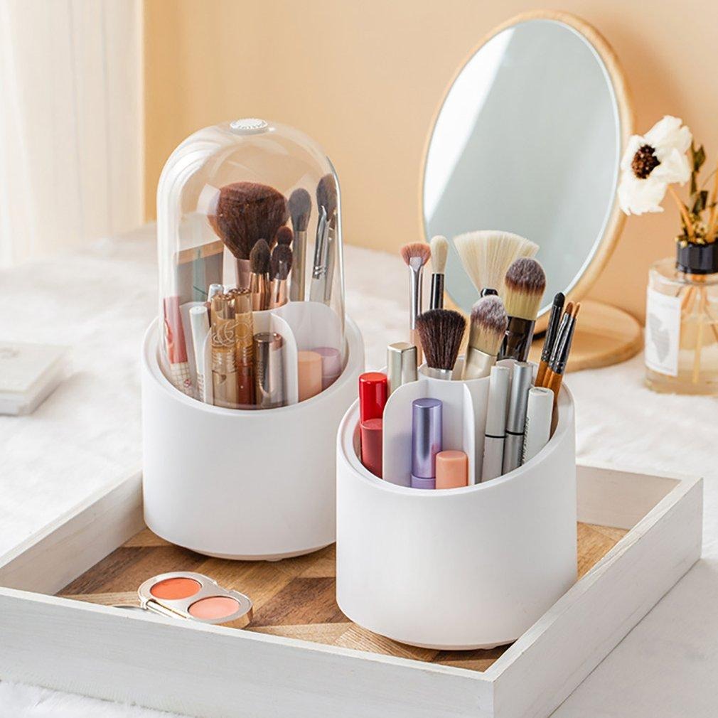 9d0936179f59f241f299a425e6359daf 360° Rotating Makeup Brush Storage Box | Desktop Cosmetic Organizer for Brushes, Lipsticks, Eyebrow Pencils & Beauty Too - Image 4