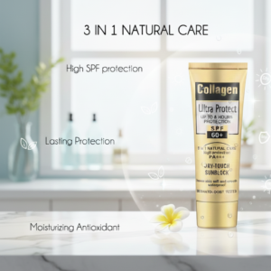 Collagen Ultra Protect Sunblock: High SPF 60+ PA+++, 3-in-1 Natural Care for Lasting, Moisturizing, and Waterproof Prote