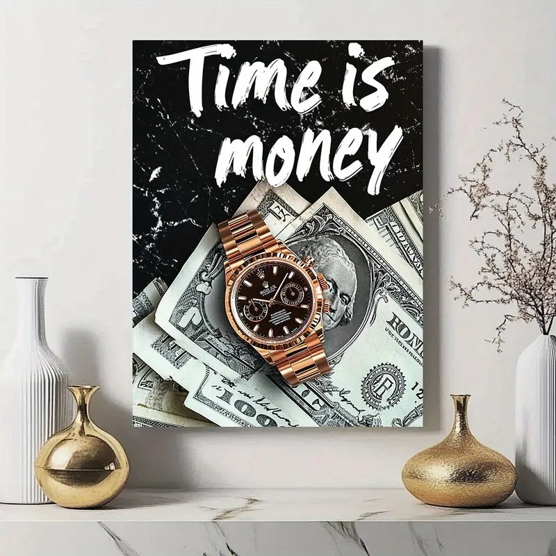 9fb52eff6729b6029aaf451b8bab5710 Luxury Wall Frame “Time is Money” | Wooden Sticky Tile Frame with Double Tape – 8x11 Inches