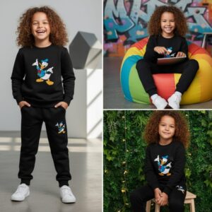 Black Duck Printed Kids Tracksuit | Winter Fleece Sweatshirt & Trouser Set โ Warm, Soft & Stylish Garments for Boys & Gi