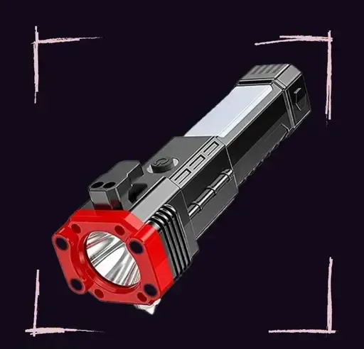 9ff6aa00f80d81bc46ba0f8aea5f07bb High-Power LED Torch Light Rechargeable Flashlight With Multifunctional Tactical Hammer And Power Bank Feature With Box - Image 3