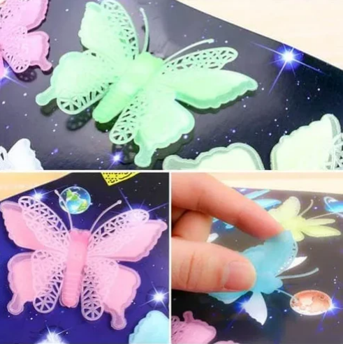 Pack of 08 Butterfly Wall Sticker Glow in the Dark Luminous 3D Butterfly Stickers DIY Wall Sticker 3D Art Mural for Deco