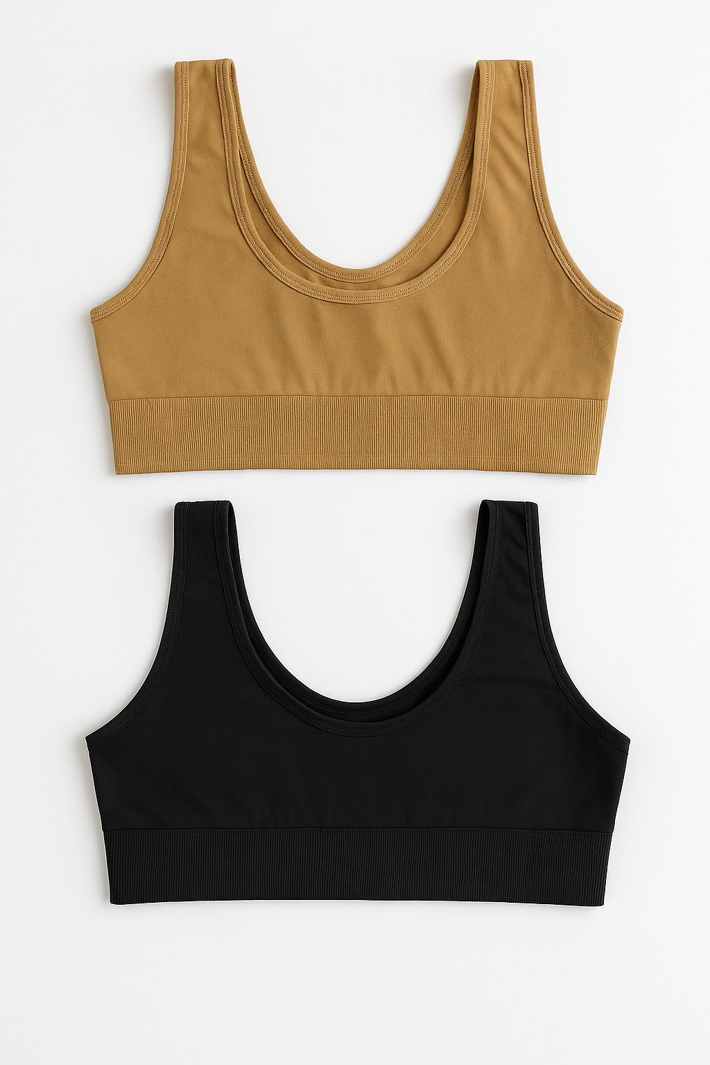Copilot_20250825_160707 Women's Lycra Sports Bra Set – Black & Skin | Ideal for Gym, Yoga & Daily Comfort (Pack of 2)