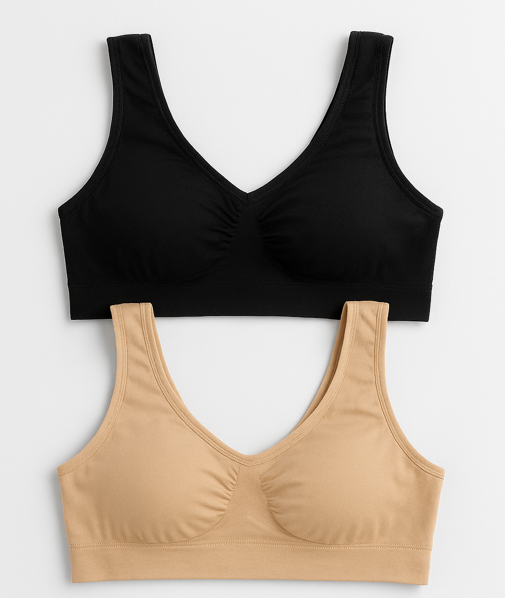 Copilot_20250825_161154 Women's Lycra Sports Bra Set – Black & Skin | Ideal for Gym, Yoga & Daily Comfort (Pack of 2) - Image 2