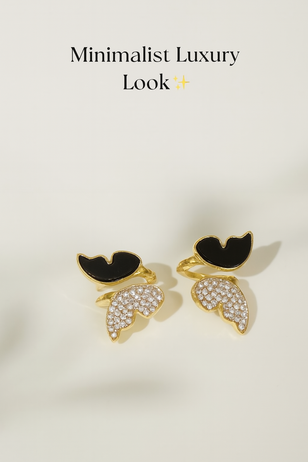 Copilot_20250826_105120 Zircon Butterfly Style Earrings for Women – Elegant Golden & Silver Studs with Black Enamel and Sparkling Stones (AW