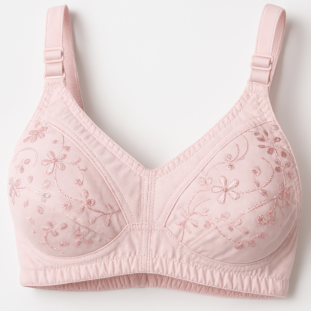 Copilot_20250826_122005 01 PCs Cotton Embroidered Chikan Bra for Women – Soft Breathable Fabric, Floral Design, Adjustable Straps, 2-Hook Closur - Image 4