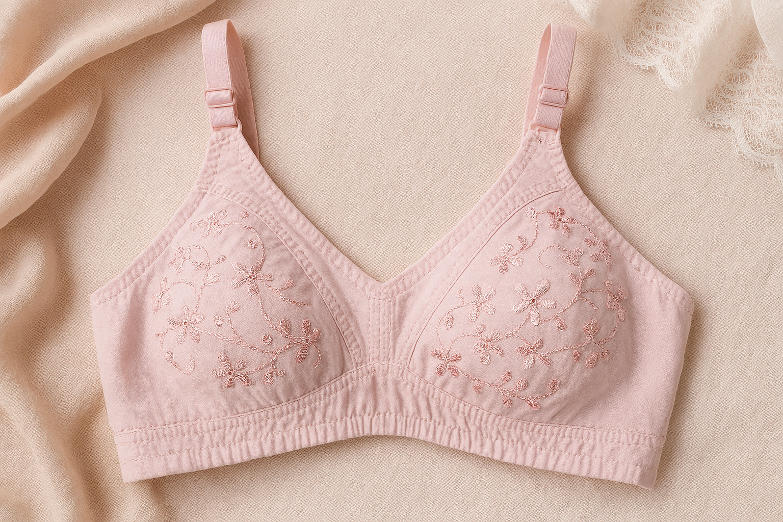 Copilot_20250826_122412 01 PCs Cotton Embroidered Chikan Bra for Women – Soft Breathable Fabric, Floral Design, Adjustable Straps, 2-Hook Closur - Image 3