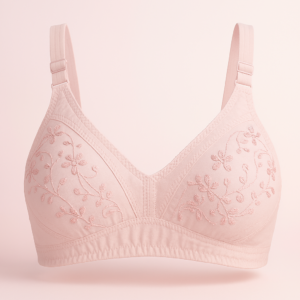 01 PCs Cotton Embroidered Chikan Bra for Women โ Soft Breathable Fabric, Floral Design, Adjustable Straps, 2-Hook Closur