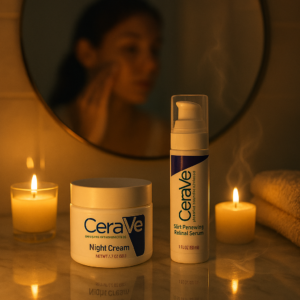 CeraVe Skincare Set – Night Cream, Retinol Serum, Acne Foaming Cream Cleanser, and Hydrating Mineral Sunscreen SPF 50 –