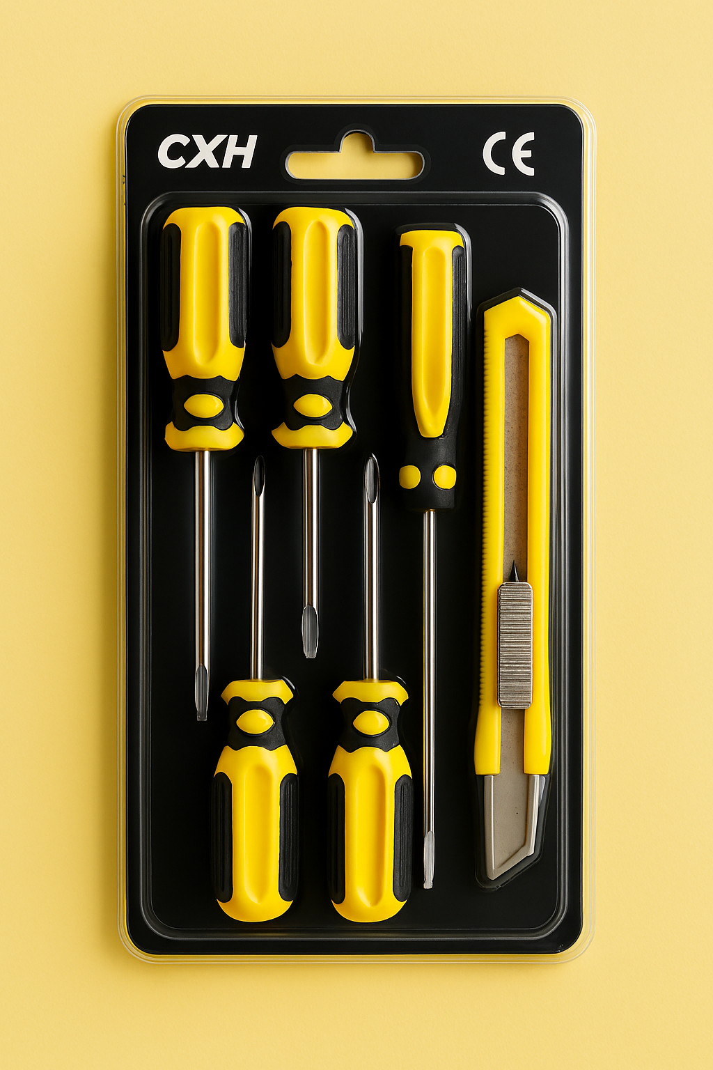 Copilot_20250904_171651 Set of 5 Screwdrivers & 1 Cutter – High Quality Hand Tool Kit with 2 Straight, 3 Cross Screwdrivers & Sharp Cutt