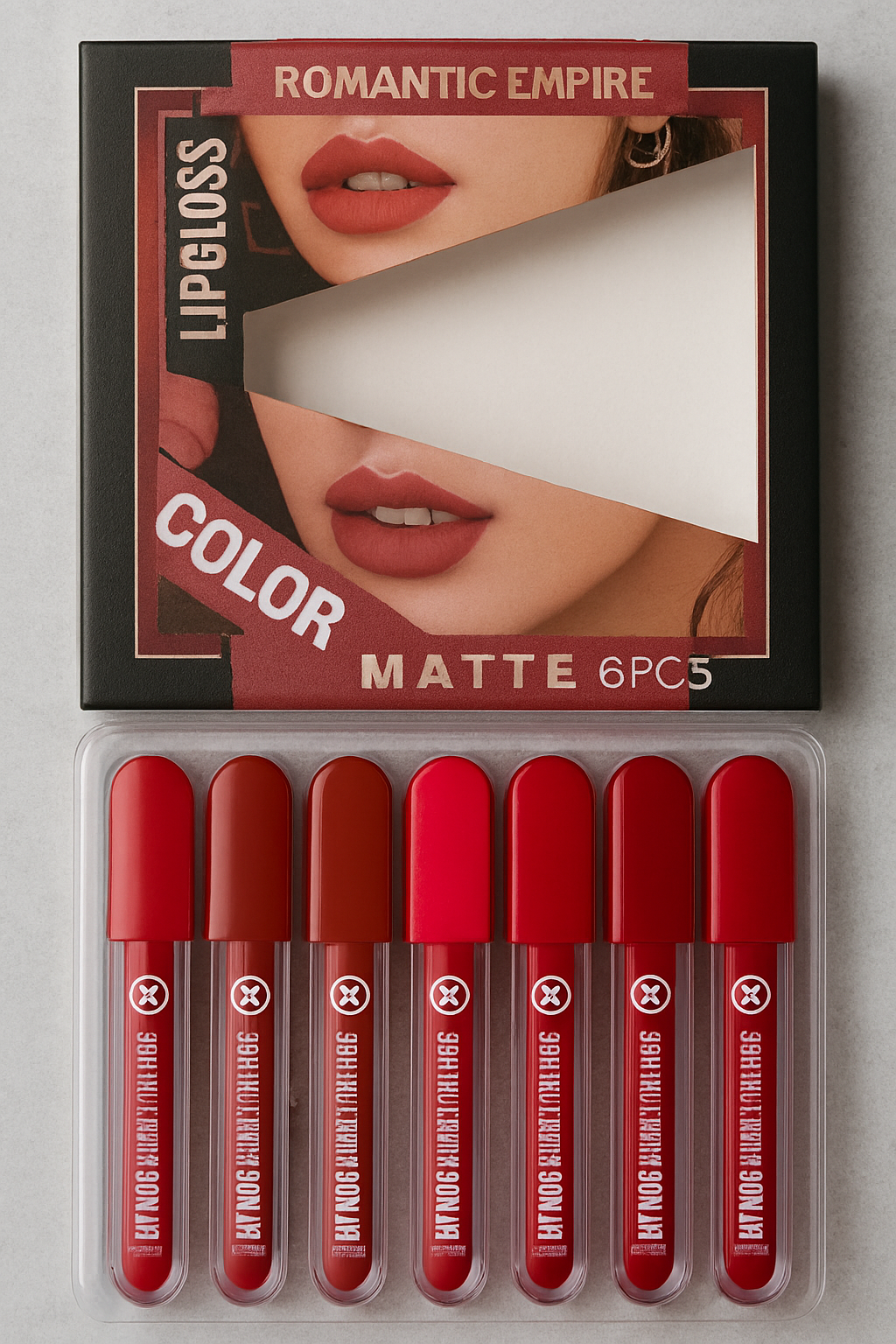 Copilot_20250905_174800 Romantic Empire Matte Lipgloss Set of 6 – High Pigment, Long-Lasting Liquid Lip Gloss | Shades of Red Collection - Image 2