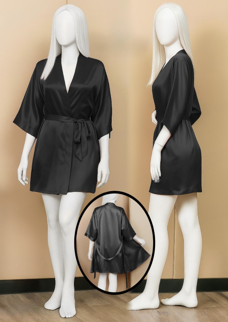 DeWatermark.ai_1756292550994 Satin Gown/Robe – Short Length with Waist Tie (DC-1001)