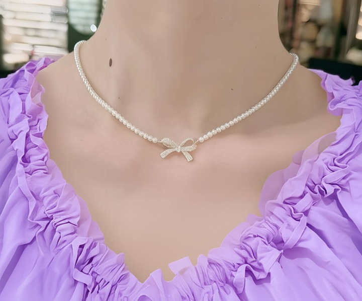 Gemini_Generated_Image_3z7lb3z7lb3z7lb3_cleanup_cleanup PQT-992 - Bow Shape Pearl Pendant Necklace for Women – Dainty Jewelry with Sparkling Bow Design | Available in Silver &a - Image 5