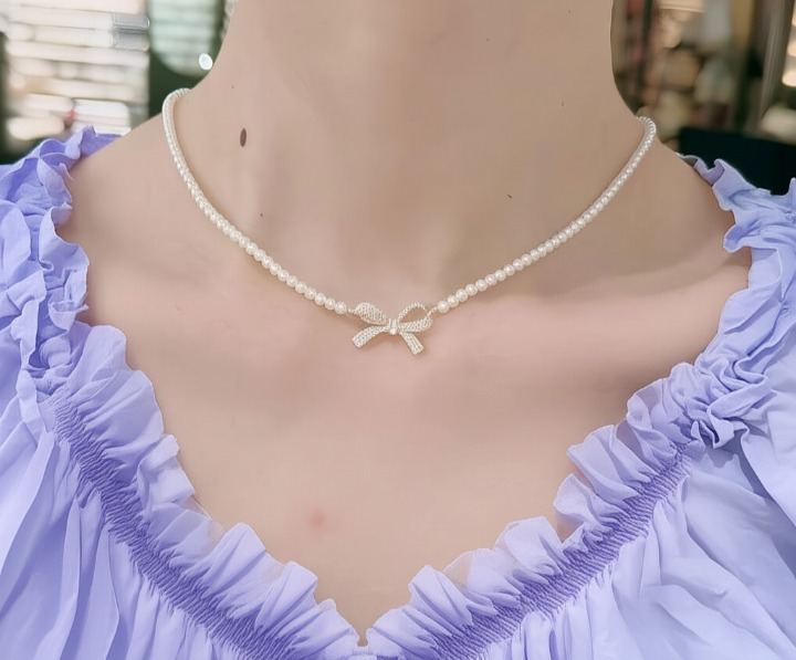 Gemini_Generated_Image_7r7h6b7r7h6b7r7h_cleanup PQT-992 - Bow Shape Pearl Pendant Necklace for Women – Dainty Jewelry with Sparkling Bow Design | Available in Silver &a - Image 3
