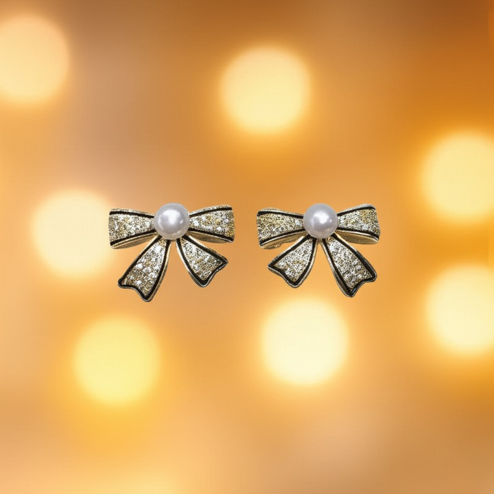Gemini_Generated_Image_gdf0djgdf0djgdf0_cleanup PJT-995 Bow Shape Zircon Pearl Earrings for Women – Korean Style Jewelry with Sparkling Zircon & Classic Pearl Cente - Image 2