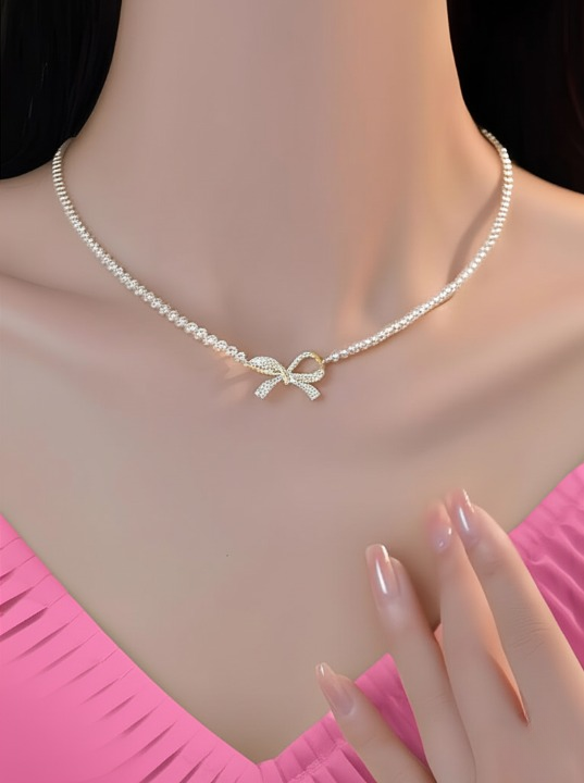 Gemini_Generated_Image_nhzgeinhzgeinhzg_cleanup PQT-992 - Bow Shape Pearl Pendant Necklace for Women – Dainty Jewelry with Sparkling Bow Design | Available in Silver &a