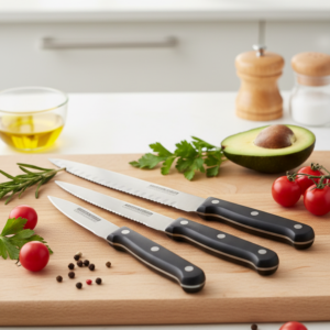 3-Piece Kitchen Knives Set – Black | Non-Stick Coating, Ergonomic Anti-Slip Handles, Perfect for Chopping, Slicing &