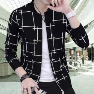 Fashionable & Premium Quality - Stay Stylish with a Black Lining Printed Zipper Jacket, Featuring Trendy Design and
