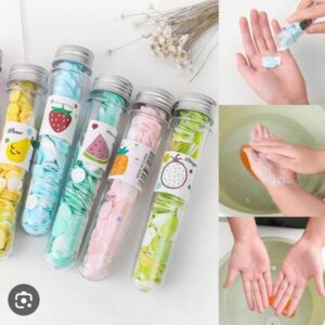 200 PCS Disposable Paper Soap with Portable Tube Bottle – Multi-Color Travel Soap Sheets for Hand Washing, Camping, and