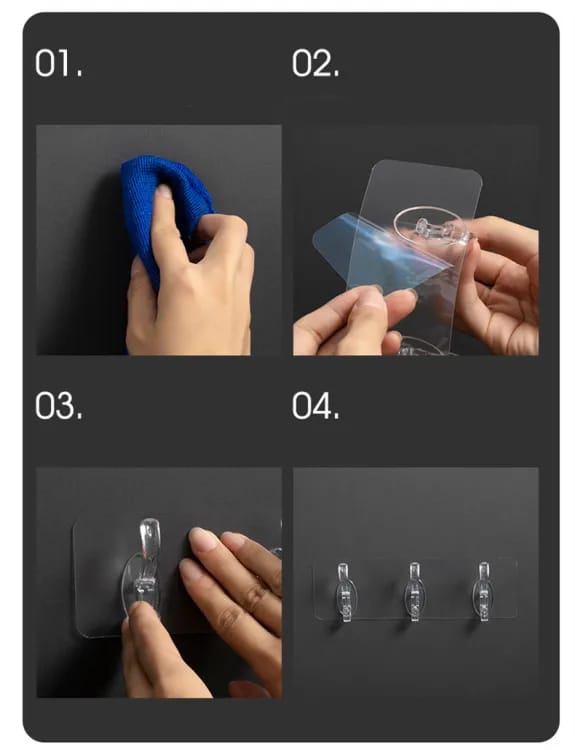 Double Row Adhesive Hook | Transparent Sticky Hook | Wall Hooks Self Adhesive Clothes Coat | Door Hanger Towel Key Holde