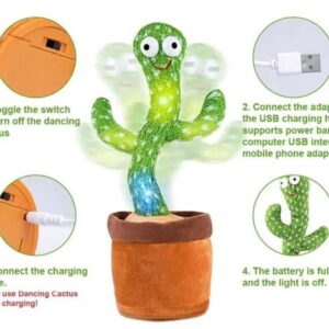 Dancing Cactus Toy – Singing, Talking, Voice Recording Plush with USB Rechargeable Function – Fun Educational Gift for B