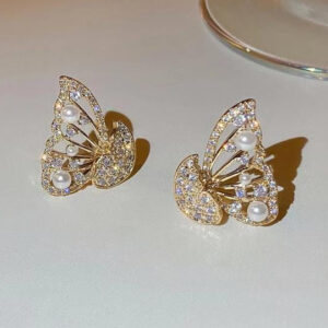 Korean Zircon And Pearl Butterfly front back earrings | Luxury Look Artificial Earrings | Girls Earrings | Women Earring