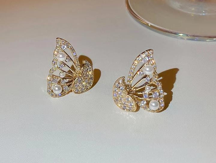 Korean Zircon And Pearl Butterfly front back earrings | Luxury Look Artificial Earrings | Girls Earrings | Women Earring