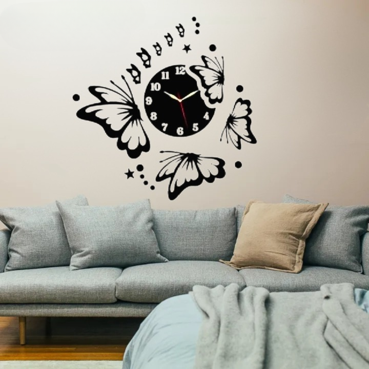 3d Butterfly wall clock | Wooden Wall Clock | Wall Art for Home Decor | Wooden Wall Art - Without light