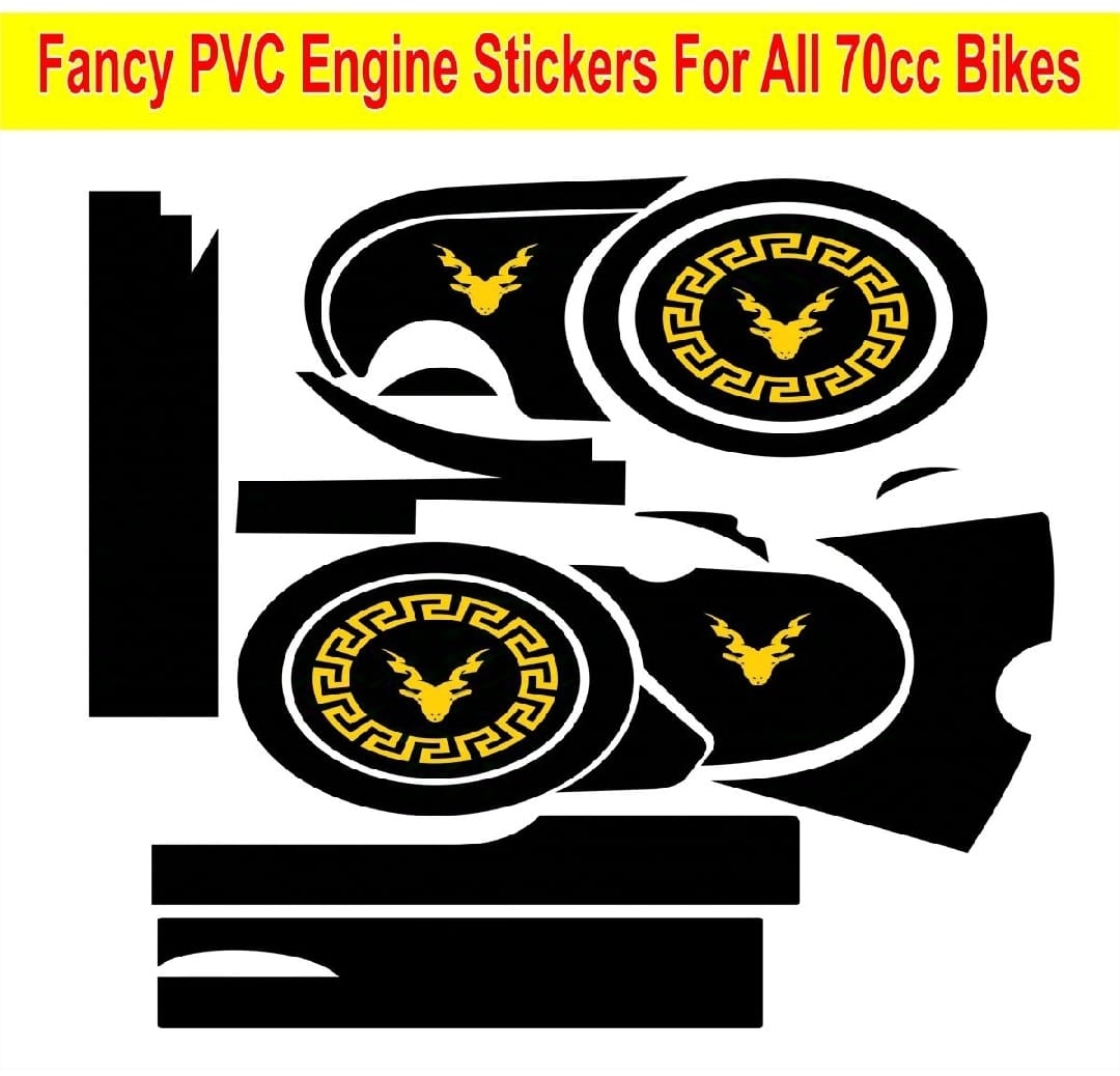 CD70 Engine Sticker Kit for Motorcycle – Black Color, (Sticker Only)