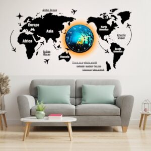 3D Wooden World Map With Esthetic Dial Wall Clock | Best Quality Wall Clock For Home Decor | Home Decor Clock 40 inch