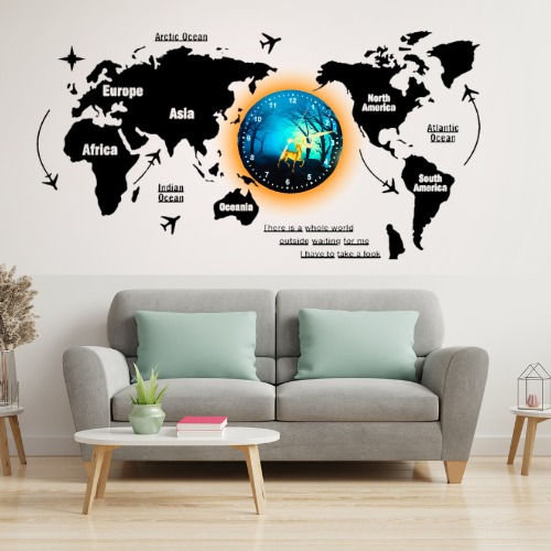 3D Wooden World Map With Esthetic Dial Wall Clock | Best Quality Wall Clock For Home Decor | Home Decor Clock 40 inch