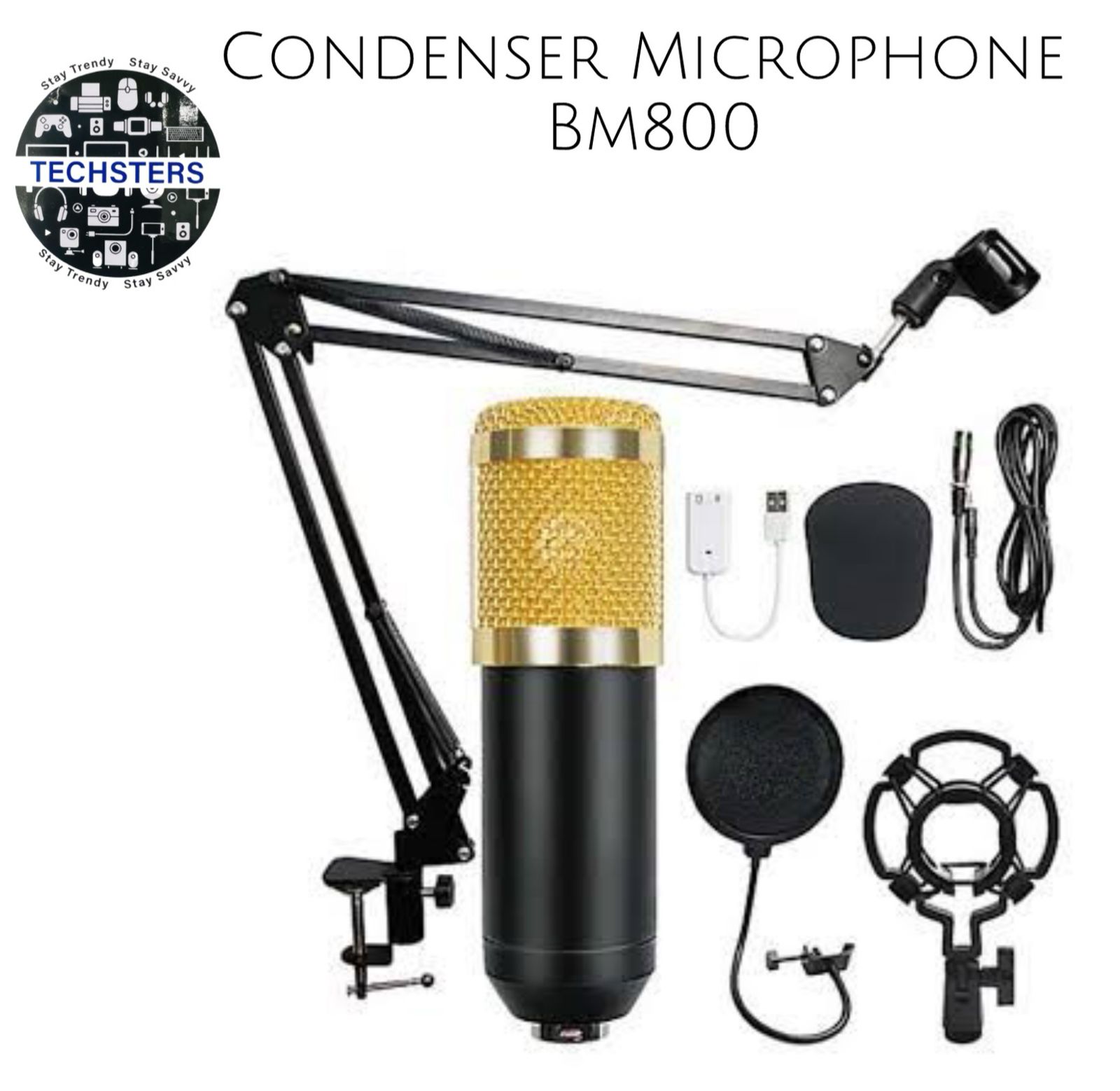 3.1 Professional Condenser Microphone - Podcast Mic Set Condenser Microphone With Rechargeable Auxiliary Background For