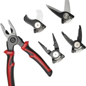 5 in 1 Portable Tool Steel Wire Cutters, 5 Replaceable Heads, Anti Slip TPR Handle, Combination Pliers for Leather Plast