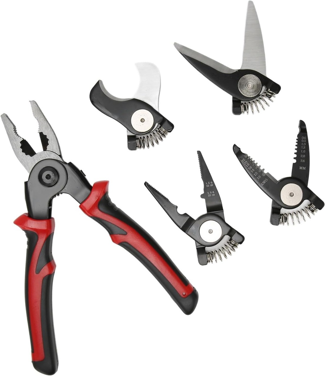 5 in 1 Portable Tool Steel Wire Cutters, 5 Replaceable Heads, Anti Slip TPR Handle, Combination Pliers for Leather Plast