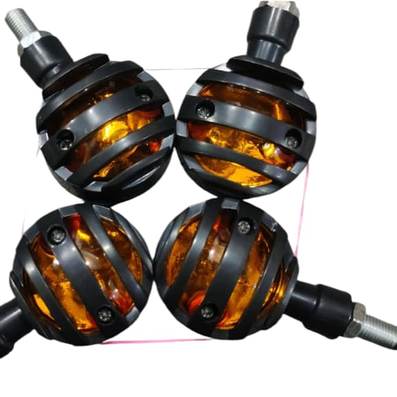 4 pcs Set 12V Universal Motorcycle Grill Turn Signal Lights – Amber LED, Chrome Body, Compatible with Honda, Yamaha, Kaw