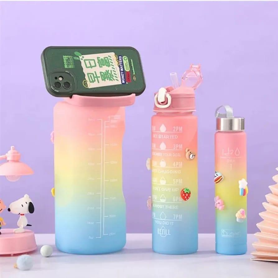 3 pieces Water Bottles | Colorful Motivational Sports Water Bottle with Time Marker Plastic Frosted Water Cup Outdoor Fi