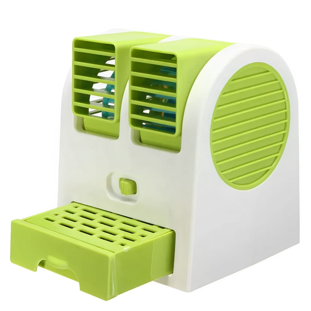 Portable Mini AC Air Cooler – USB & Battery Operated | Dual Blower with Ice Tray | Blade-less Cooling Fan for Home,