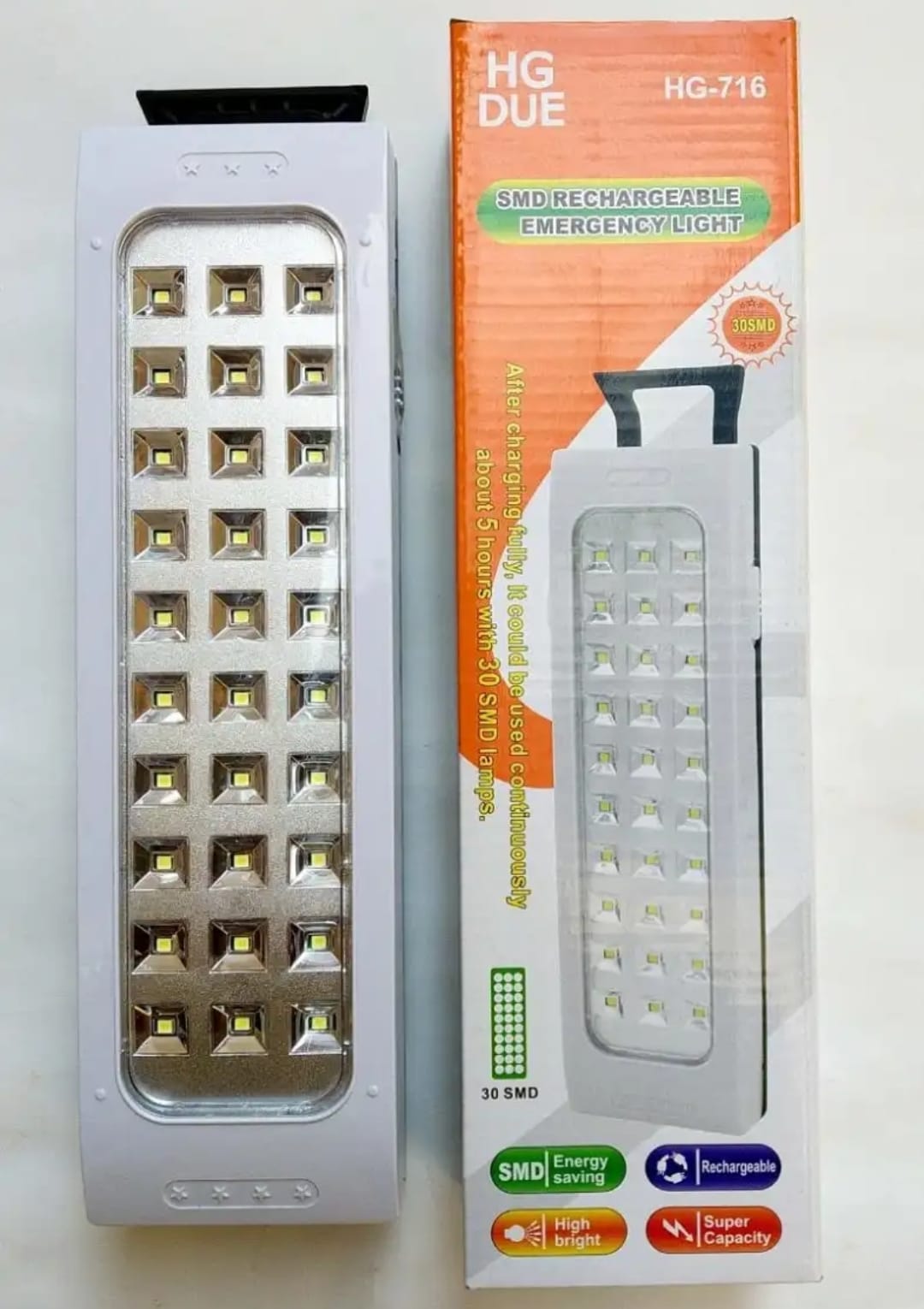 HG Rechargeable Emergency Light – 30 LEDs | Model HG-716 | 1600mAh Battery | Portable Backup Lighting Solution