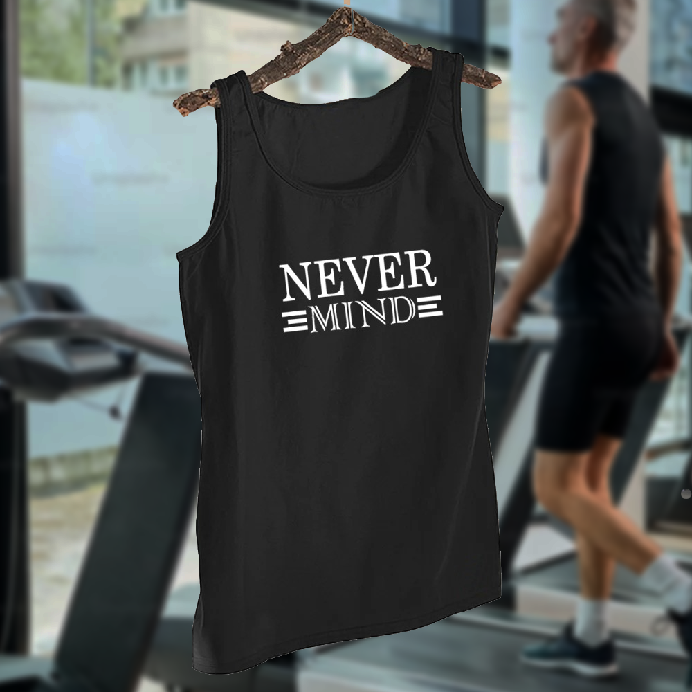 NEVER MIND Design - Black Jersey Printed Gym Sando Tanks Top For Men | Workout Tank top gym shirts for men | Sleeve-Less