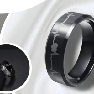 Pack Of 2 Unique heartbeat design charm Ring steenles Steel band rings For Unisex