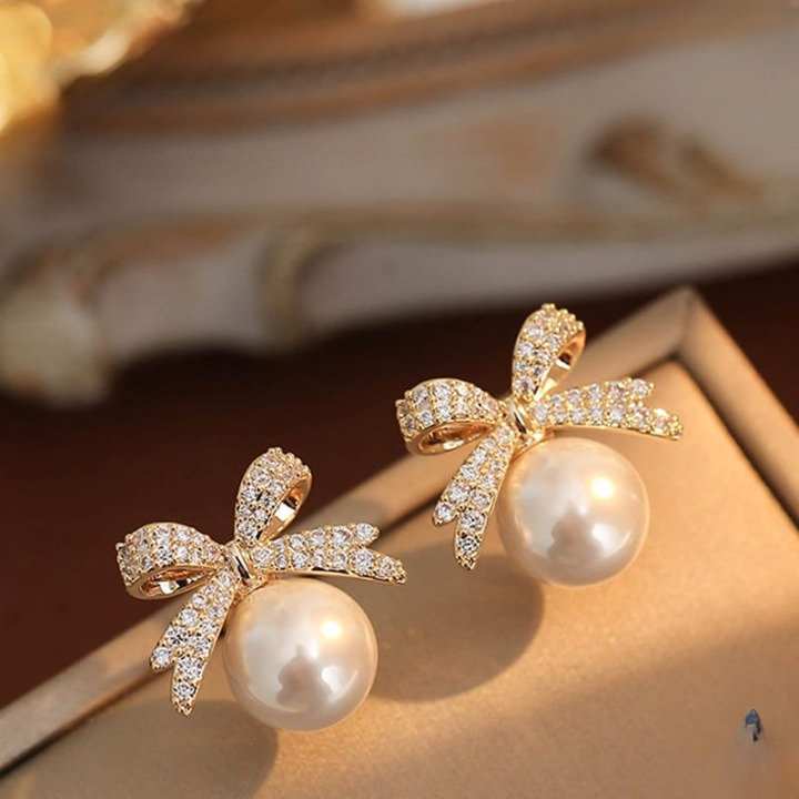 WhatsApp-Image-2025-06-23-at-6.42.32-AM_cleanup Bow sparkle diamond pearl stud earrings / Pearl Earrings Women's Earrings for Gift - Image 2