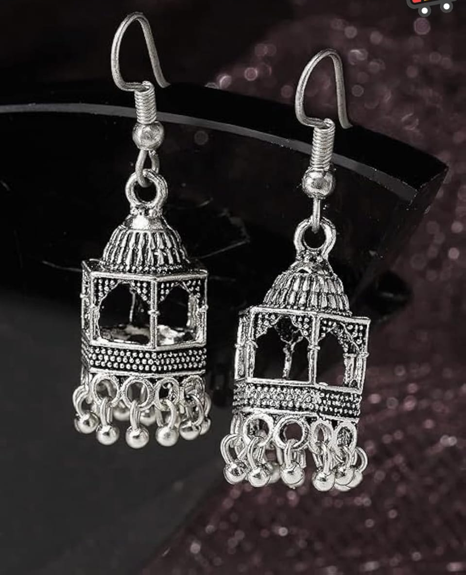 WhatsApp-Image-2025-06-23-at-6.47.34-AM Elegant Silver Indian jhumka / Jhumka Earrings by Quirky Fashions | Ethnic wear | Casual wear - Image 2