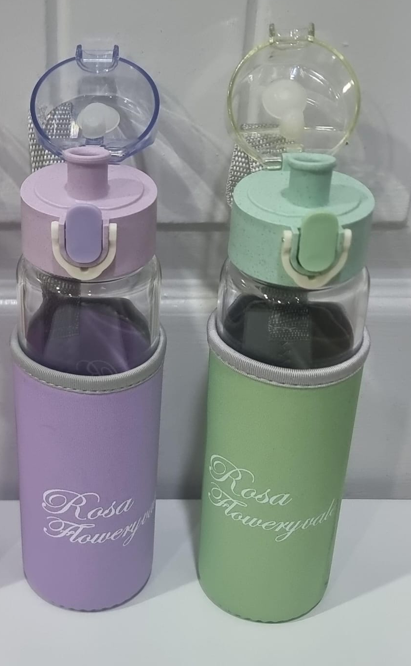 WhatsApp-Image-2025-07-11-at-12.22.23-PM Rosa Flowery Glass Water Bottle with Protective Sleeve & Flip-Top Cap (300ml) | Water Bottle | Glass Water Bottle |
