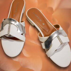 White & Silver Premium Slippers – Elegant Design, Comfy Feel & Stylish Look | Shine with every step — comfort, e