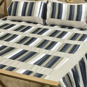 Luxury 3-Piece Frill Patchwork Double Bed Bedsheet Set – Soft Cotton Blend, Multicolor, Includes 2 Pillow Covers, Elegan