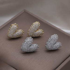 Zircon Heart Stud Earrings โ Trendy Korean Fashion Jewelry for Girls & Women