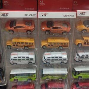 5-Piece Die Cast Metal Car and Bus Set – 1:64 Scale City Vehicle Collection for Kids – Pull Back & Release – Durable