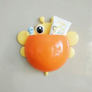 Bee Shaped Plastic Toothbrush Holder with Suction Hook – Cute Wall Mounted Toothbrush Stand for Kids & Travel (Rando