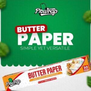 Prowrap Butter Paper – 9" x 14" Precut Sheets (30 Pcs) | High-Quality Waterproof & Grease-Resistant Food Wrap | Thic
